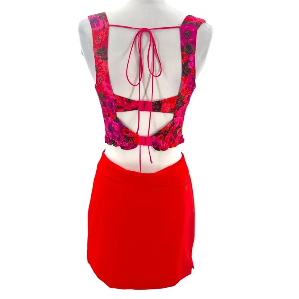 Tory Burch Sport Tech twill ruffled golf‎ skort red ruffle snap sz 2
